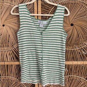 Vintage New York Style Raw Silk Green Stripe Tank Medium
